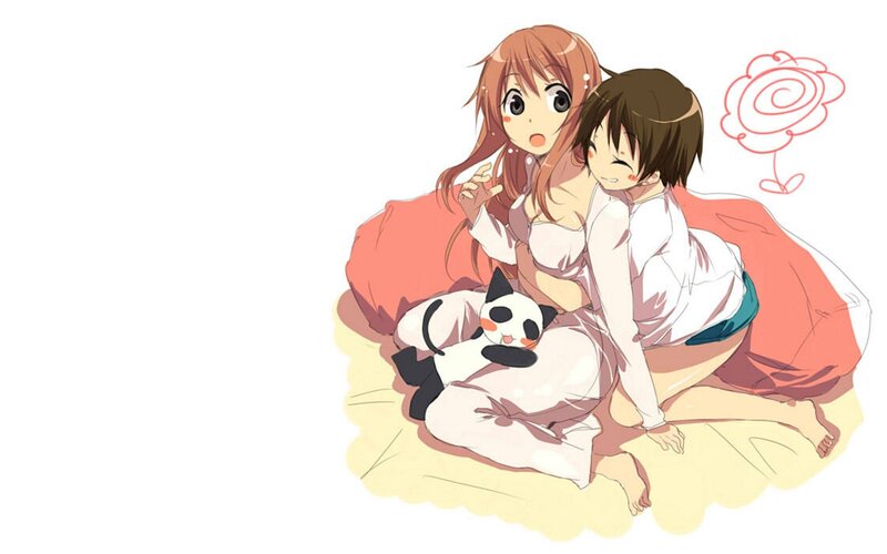 anime girls with panda plush