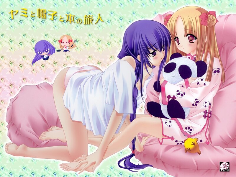 Anime girls with panda plush