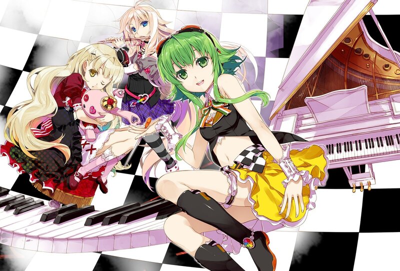 Anime girls with piano and instruments