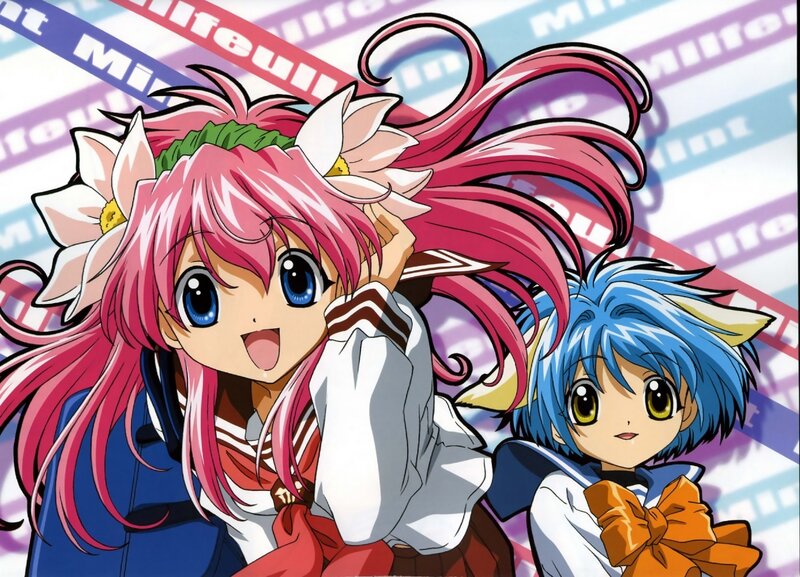 Anime girls with pink and blue hair