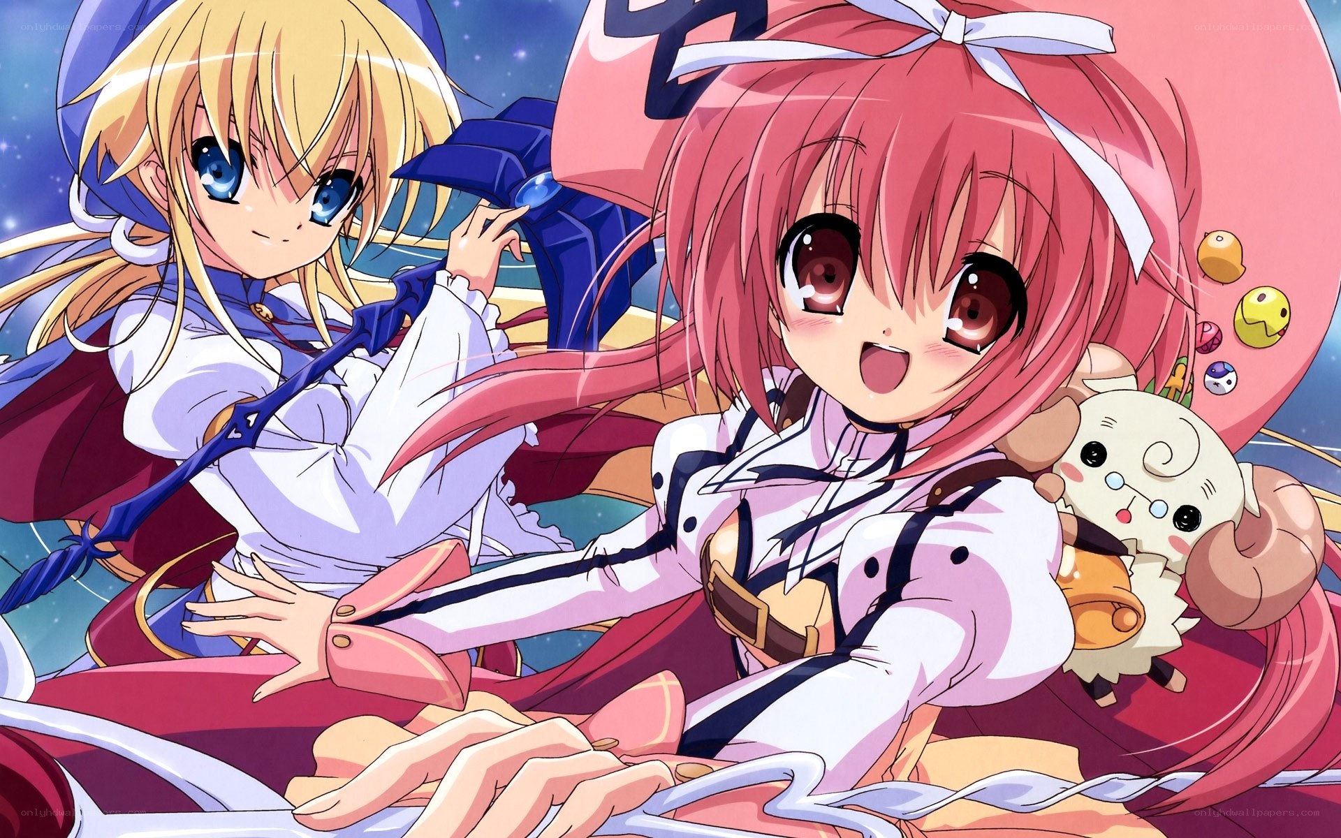 anime girls with plush toy