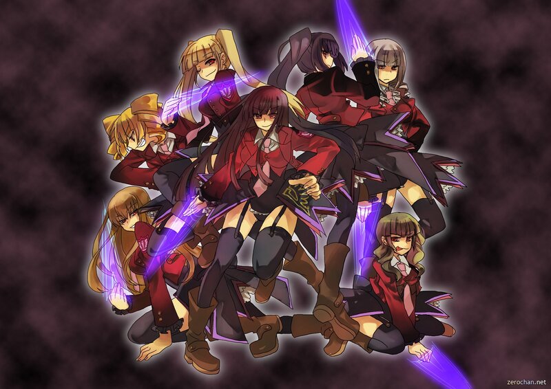 anime girls with purple energy