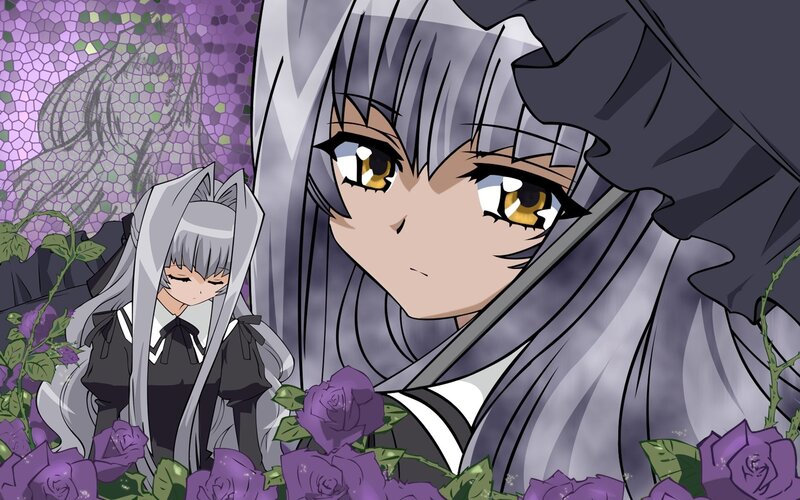 anime girls with purple roses