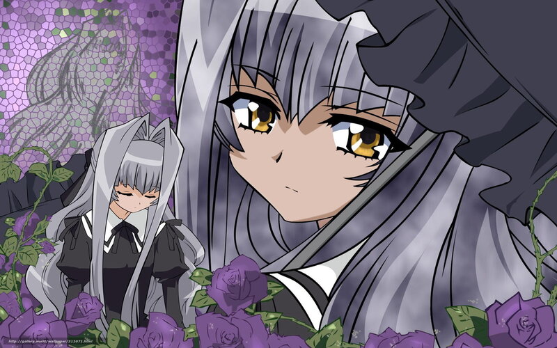 Anime girls with purple roses