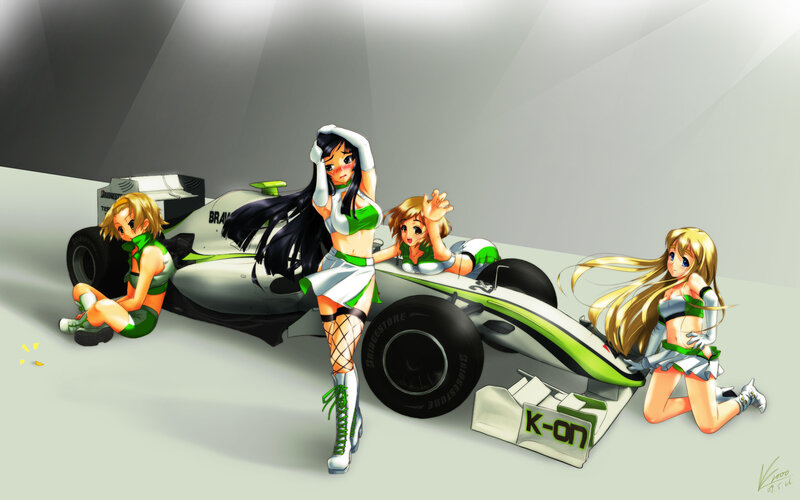 anime girls with race car