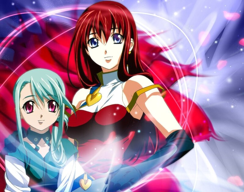 Anime girls with red and green hair