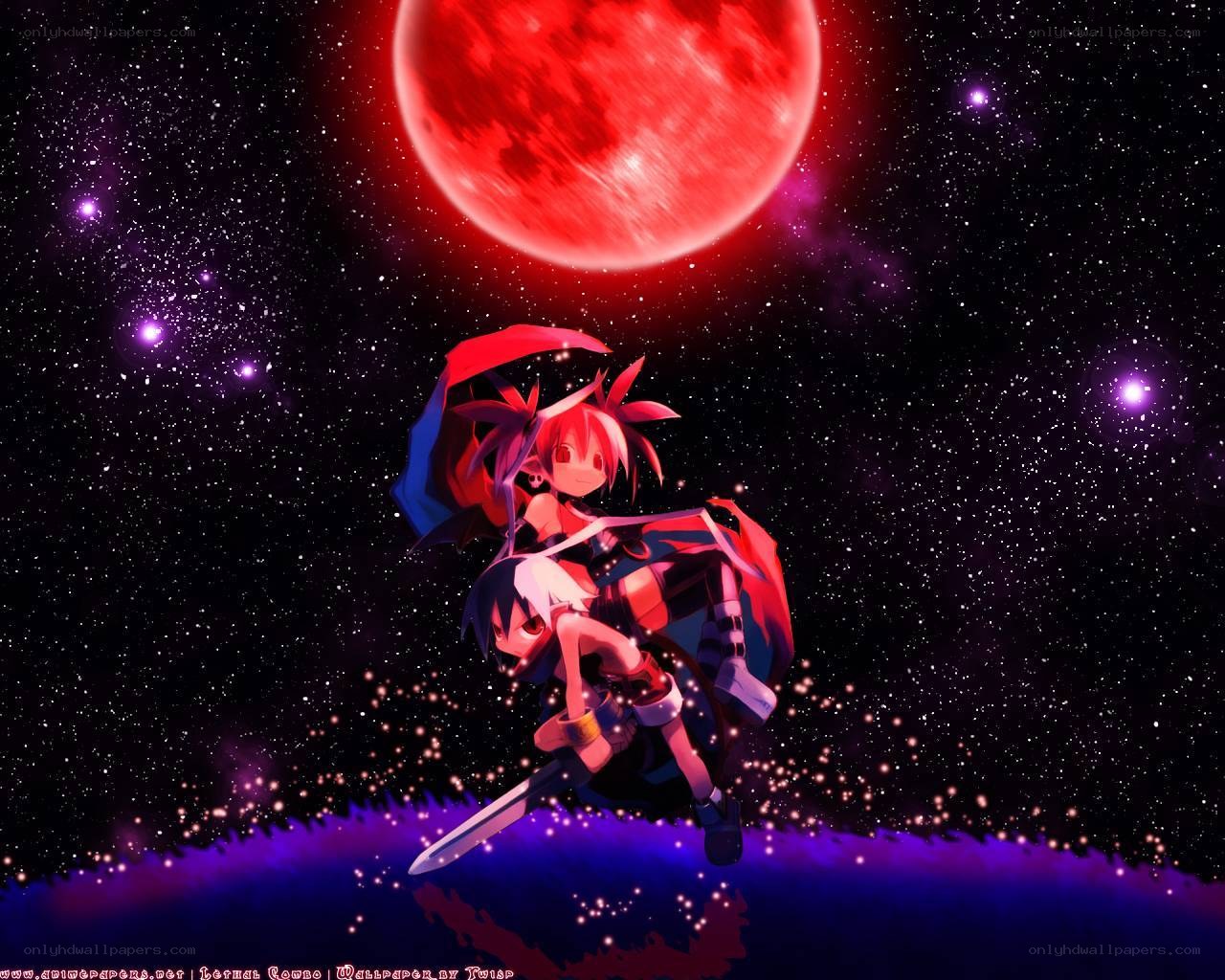 Anime girls with red moon