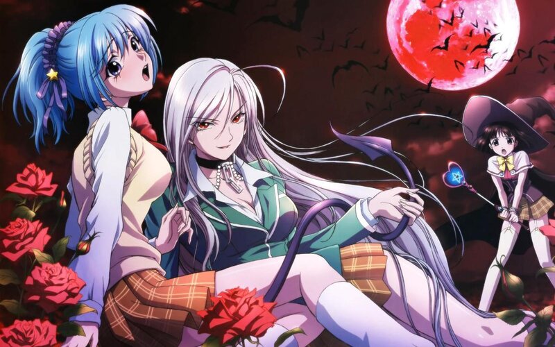 anime girls with red moon