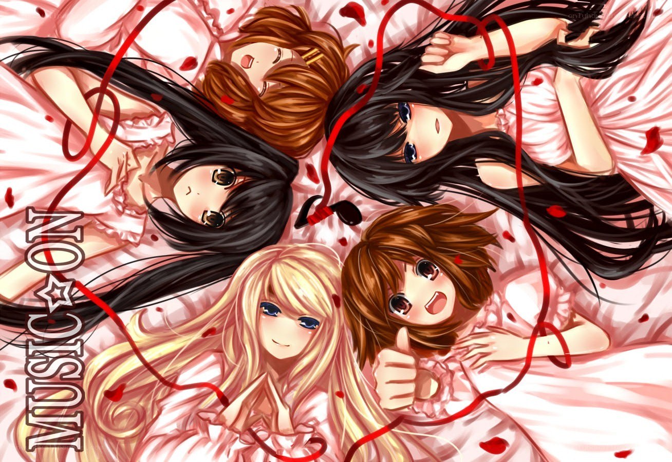Anime girls with red ribbons