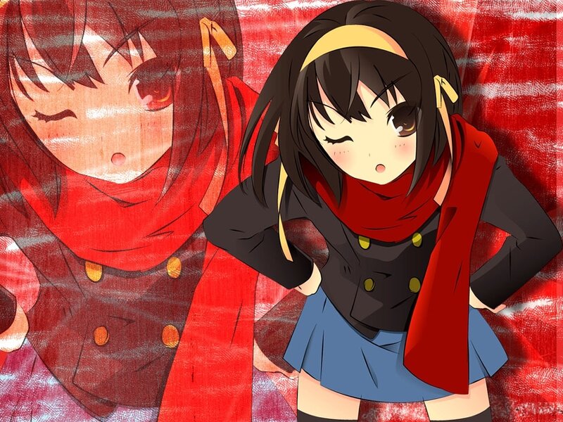 anime girls with red scarves