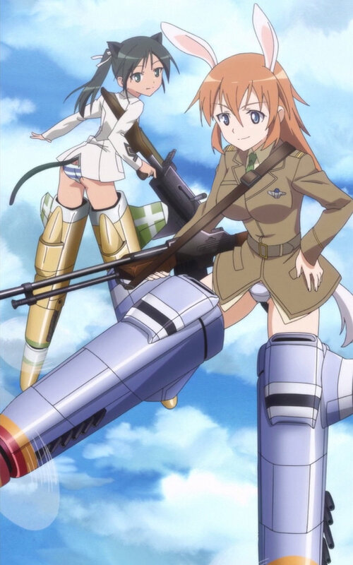 anime girls with rifles in sky