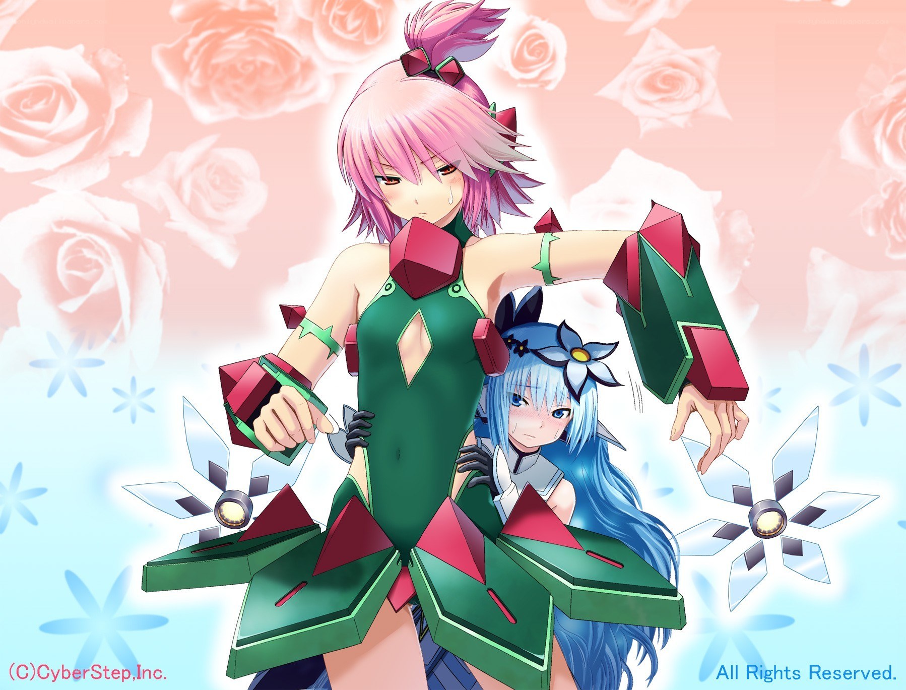 Anime girls with rose background
