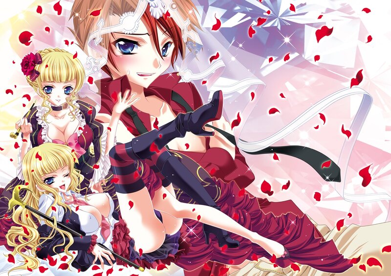 Anime girls with rose petals