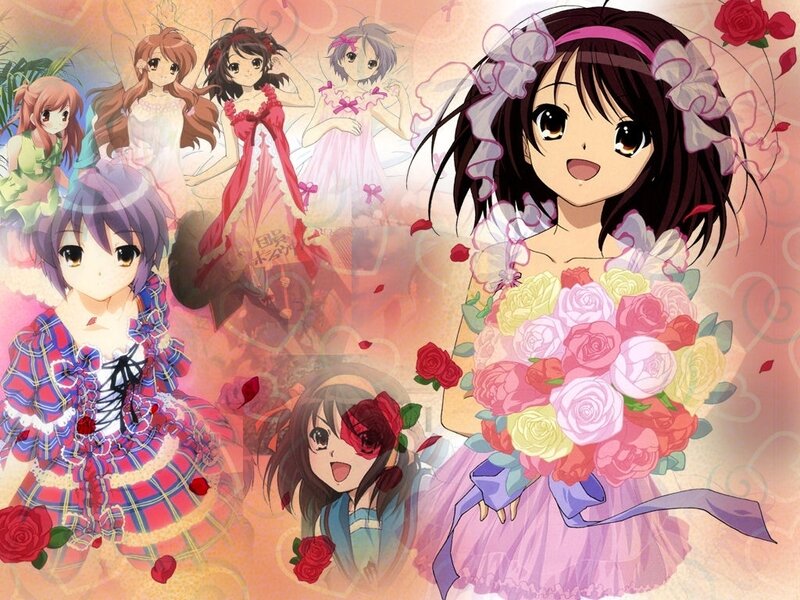Anime girls with roses