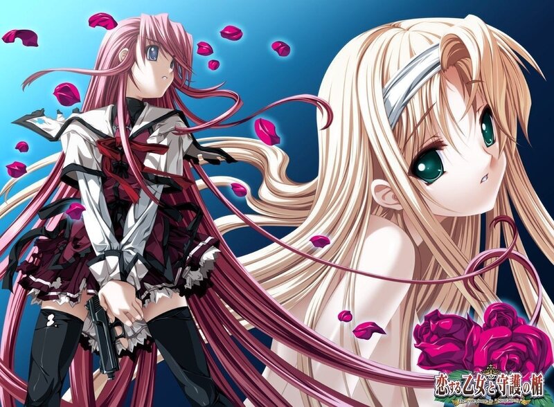 Anime girls with roses and gun