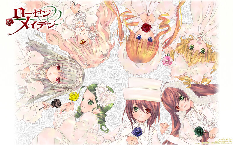 Anime Girls with Roses — White