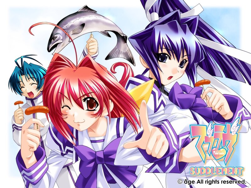 Anime girls with sausages and fish