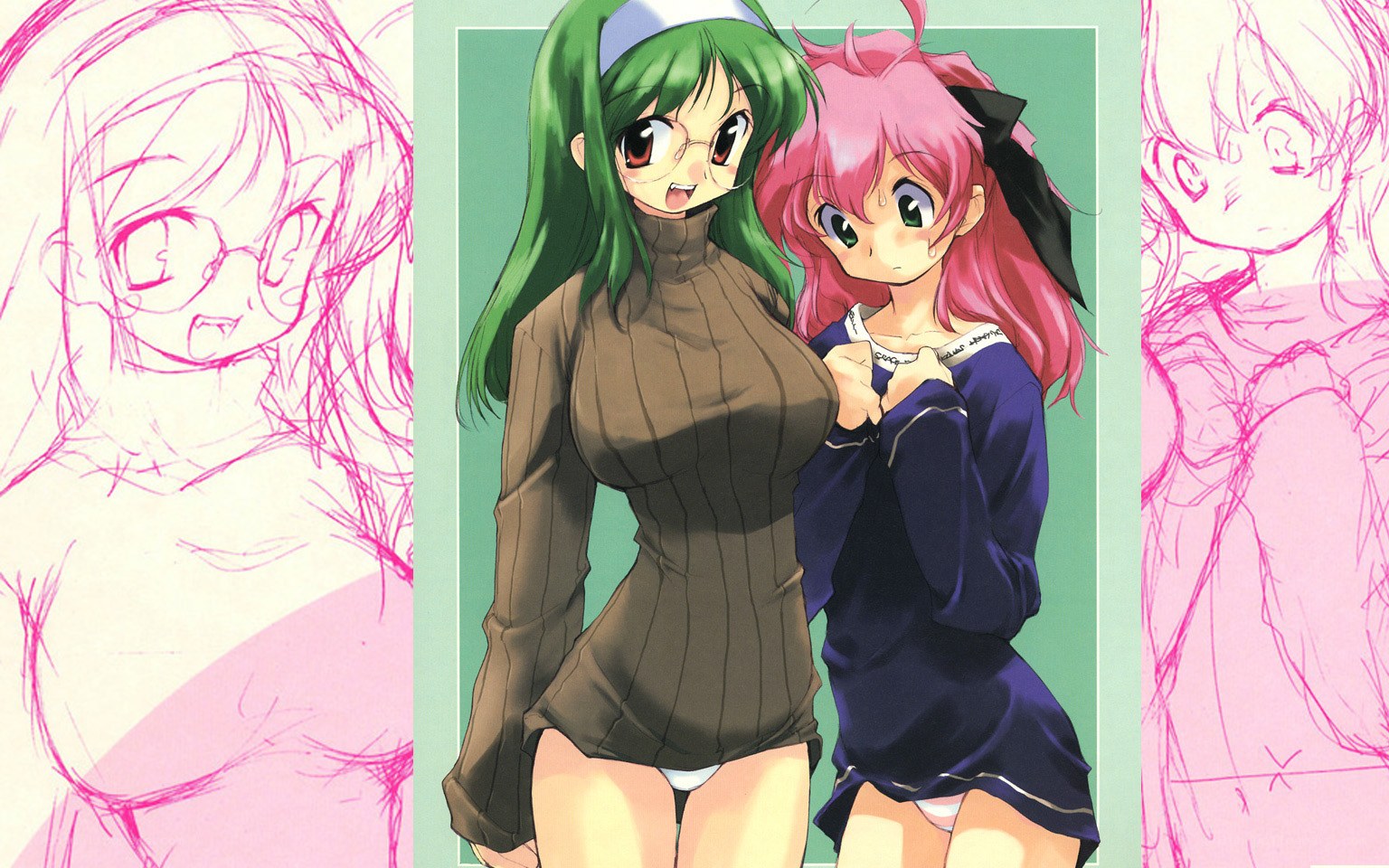 Anime girls with sketch panels