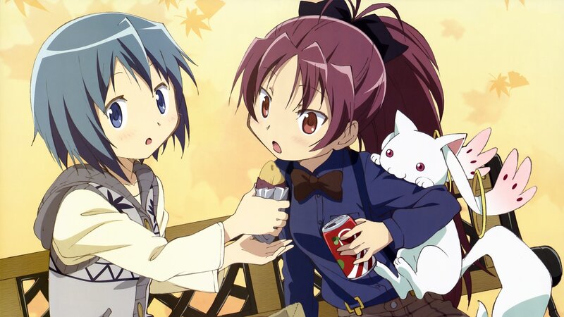 Anime girls with snacks and cat