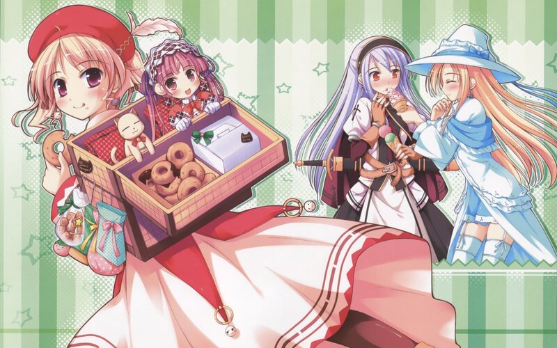 Anime girls with snacks and ice cream