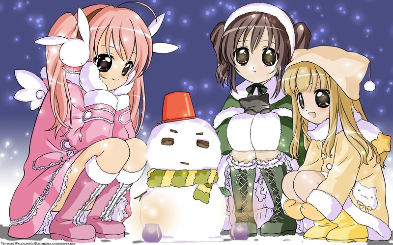anime girls with snowman