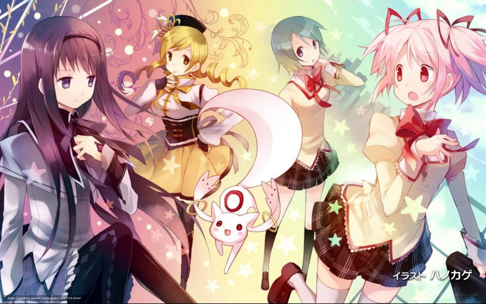 anime girls with star background