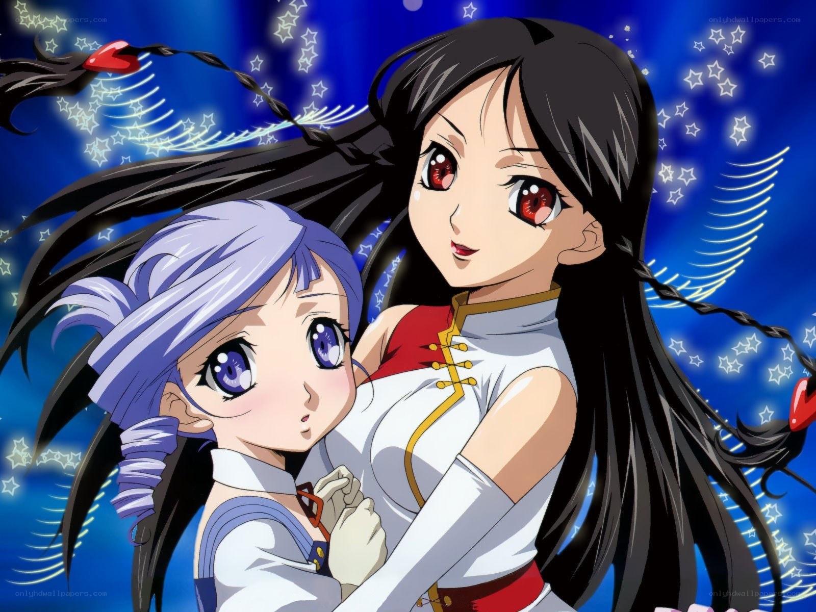 Anime girls with starry background