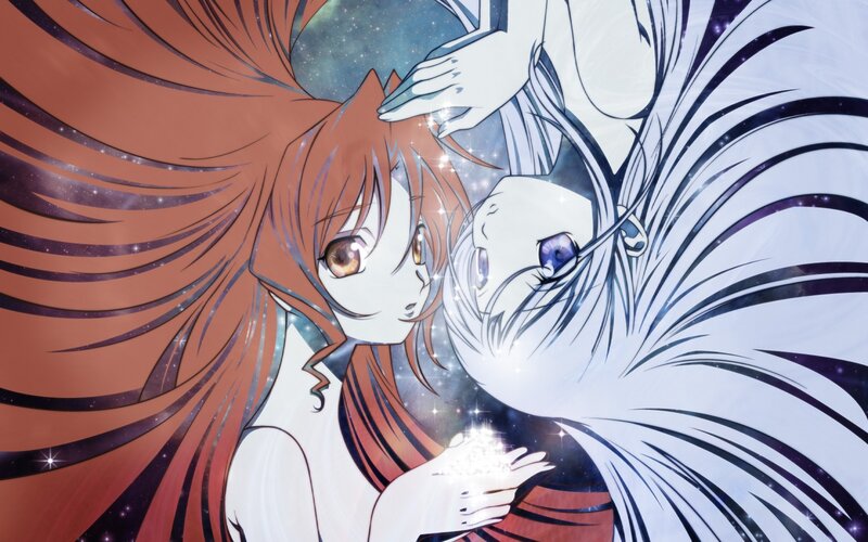Anime girls with starry background