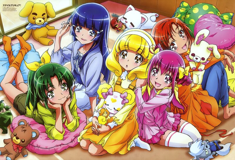 Anime Girls with Stuffed Animals — Yellow