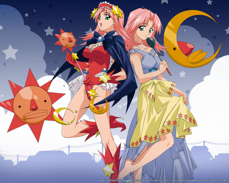 Anime girls with sun and moon