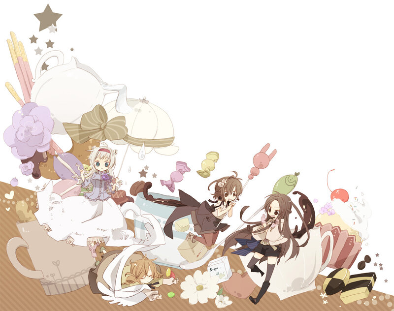 Anime Girls with Sweets — White
