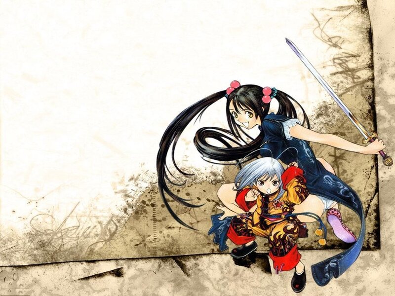 Anime girls with sword and staff