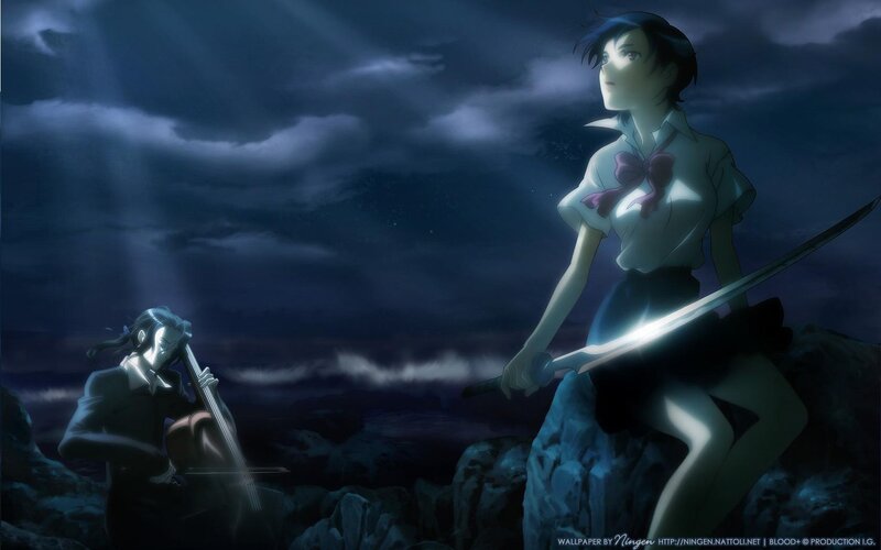 anime girls with swords and cello