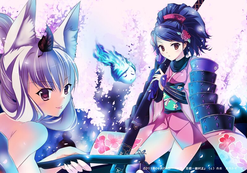 Anime girls with swords and fox ears