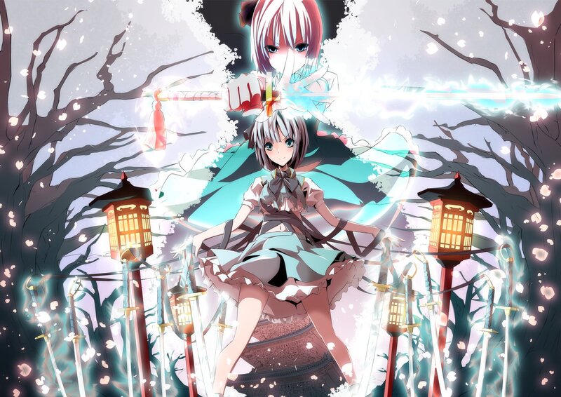 Anime girls with swords and lanterns