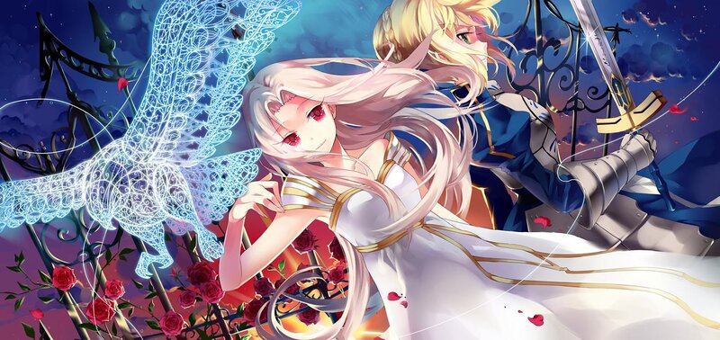 Anime girls with swords and wings