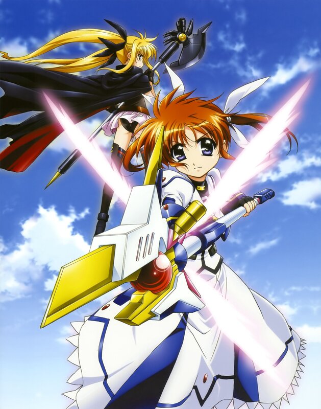Anime girls with swords in sky