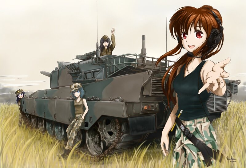 Anime Girls with Tank — Green, Dramatic