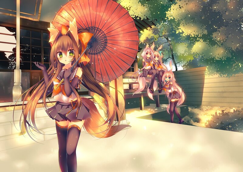 Anime Girls with Umbrella — Red