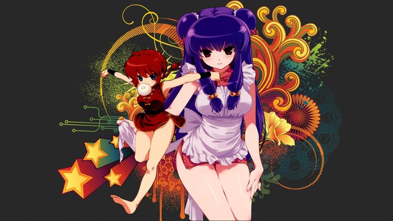 Anime girls with vibrant background
