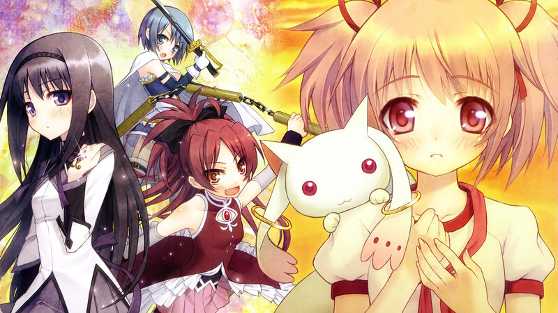 Anime girls with weapons and a cat