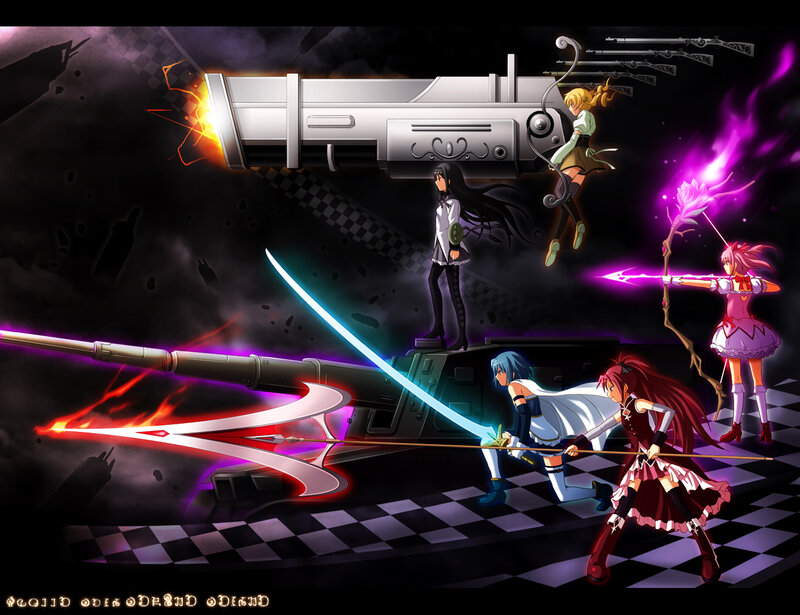 Anime Girls with Weapons — Black, Dramatic, Night
