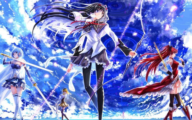 Anime Girls with Weapons — Blue, Dramatic, Digital Art