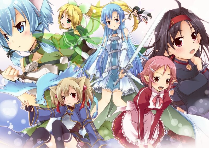 Anime Girls with Weapons — Blue, Playful, Swords, Fantasy
