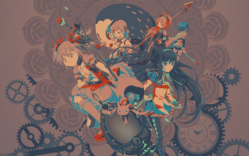 Anime Girls with Weapons — Brown, Dramatic, Digital Art