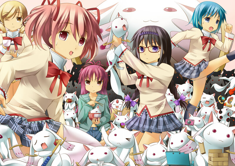 Anime Girls with White Creatures — Pink