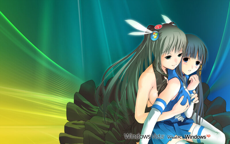 anime girls with Windows Vista logo