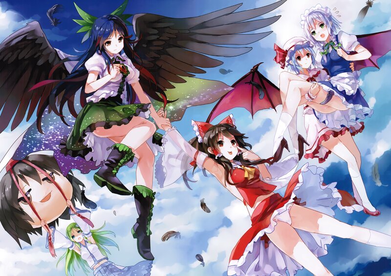 Anime girls with wings in sky