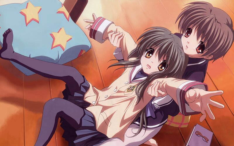anime girls wrestling on floor
