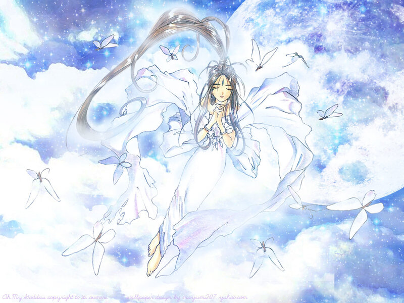 Anime goddess in sky